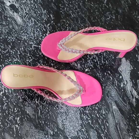 BRAND NEW BEBE AISLINN WOMEN'S RHINESTONE SLIP ON HEELS SANDAL - Picture 9 of 16